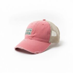 ADAMS Montana Patch Trucker Hat Pink Tan Mesh Distressed Baseball Cap